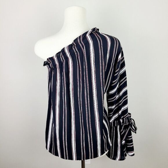 Bishop + Young Stripe One Shoulder Blouse Small - Picture 10 of 16